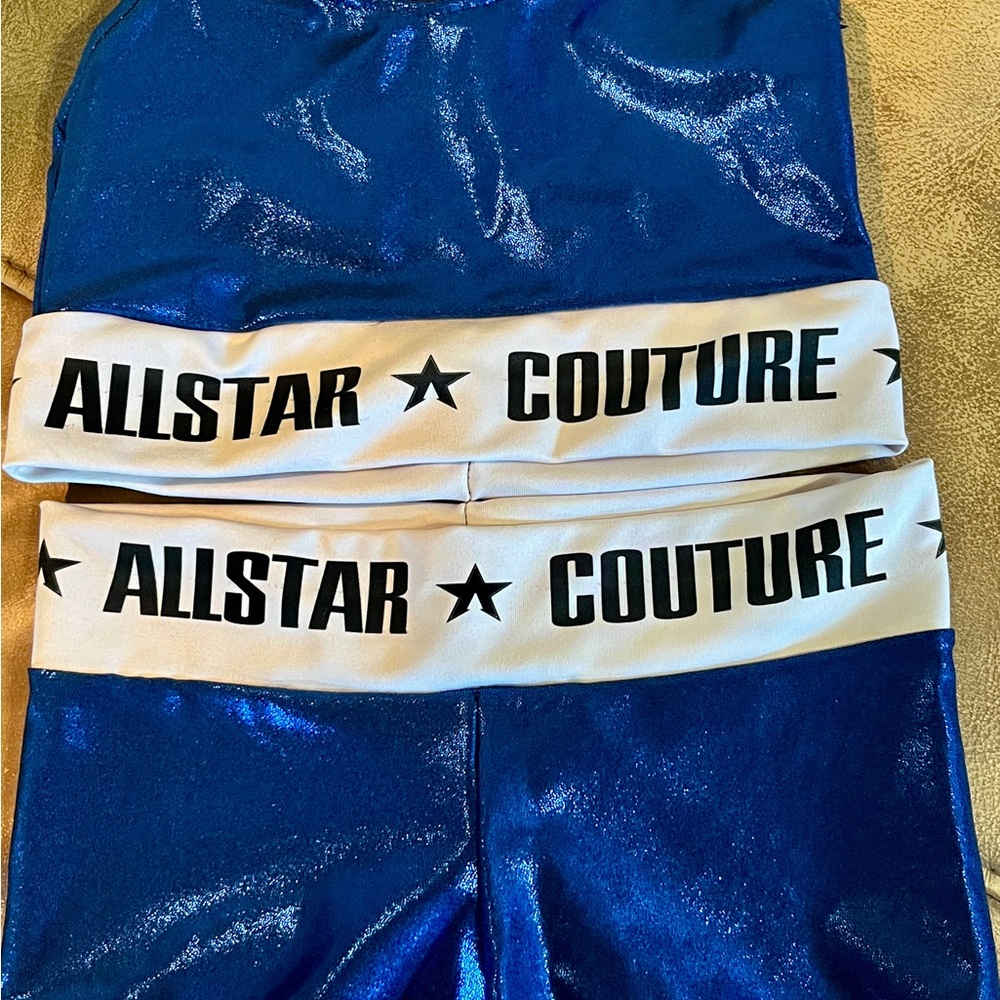 Allstar Couture Blue Shimmer Sports Bra and Booty Shorts Set Size YL